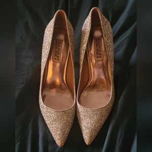 Badgley Mischka Gold Glitter Heels Size 7.5
